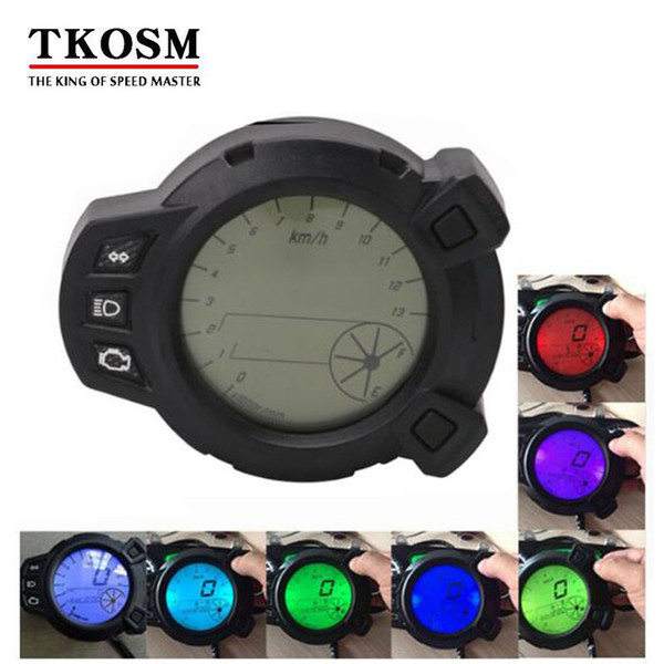 TKOSM Motorcycle LCD Digital Display Speedometer Tachometer Odometer 7 Color Oil Level RPM Speed Meter Instrument For Yamaha BWS125