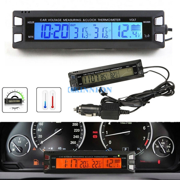 DHL 20PCS Car Auto LCD Digital Clock Thermometer Temperature Voltage Meter Battery Monitor