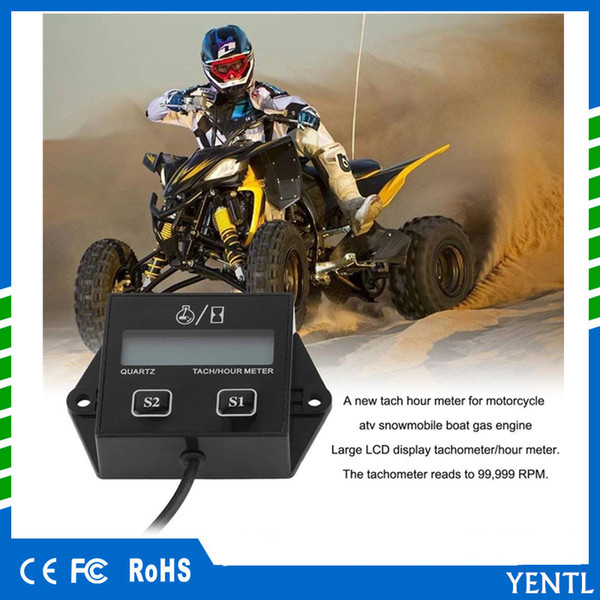 Free shipping YENTL 2018 Tachometer gasoline 12V LCD Display Tachometer Hour Meter Motorcycle 2&4 Stroke Gasoline Engine