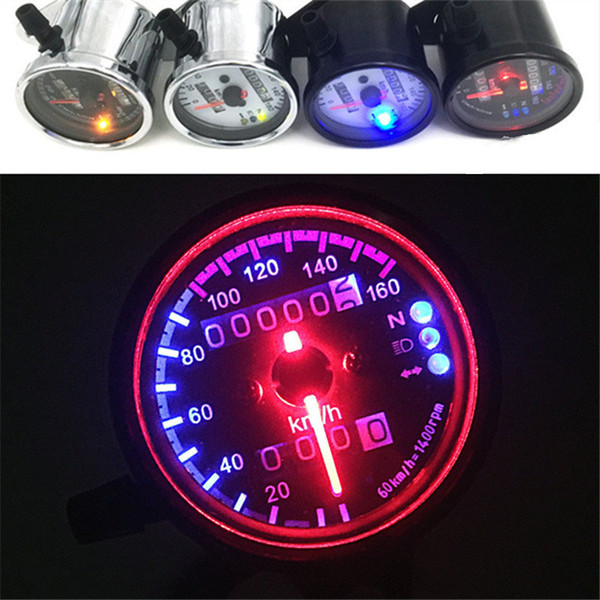 TKOSM Motorcycle Speedometer Odometer Gauge ATV Bike Scooter Backlit Dual Speed Meter with LED Indicator DC 12V 0~160km/h