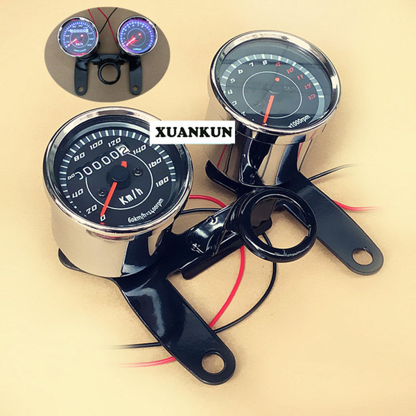 Motorcycle Modified Retro Instrument Tachometer / Odometer LED Lights Dual Mileage Instrument Assembly