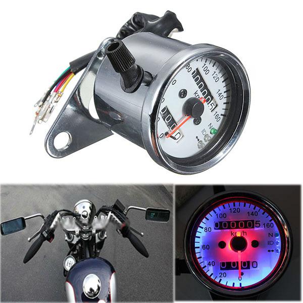 LED Universal Motorcycle Classic Dual Odometer Speedometer Speed Gauge Backlight