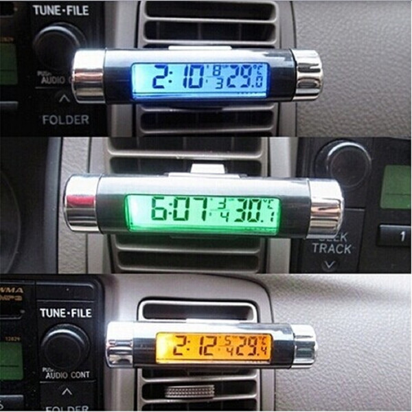 DHL 100PCS Car LCD Clip-on Digital Backlight Automotive Thermometer Clock Calendar (Color: Black)