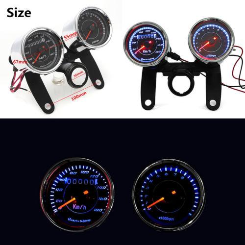 Universal Chrome Motorcycle LED Backlight Odometer & Tachometer Speedometer Gauge With Bracket