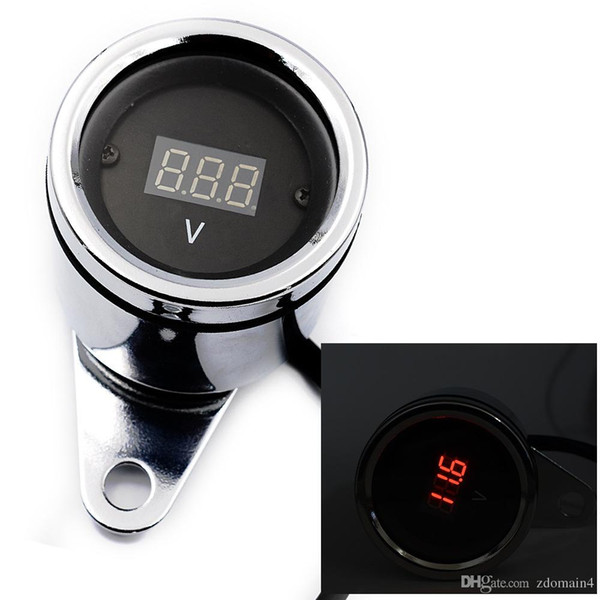 Waterproof Motorcycle Voltmeter Gauge LED Light Digital Display with Chrome Plating Housing Compatible with All 12V Motorbikes