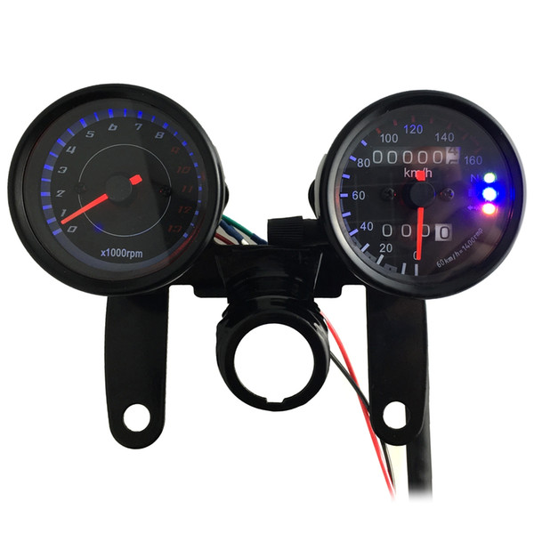 Universal Odometer Speedometer Tachometer 13000 RPM LED Back Lights 12V Digital Motorbike Gauge Meter with Bracket Odometer Tachometer