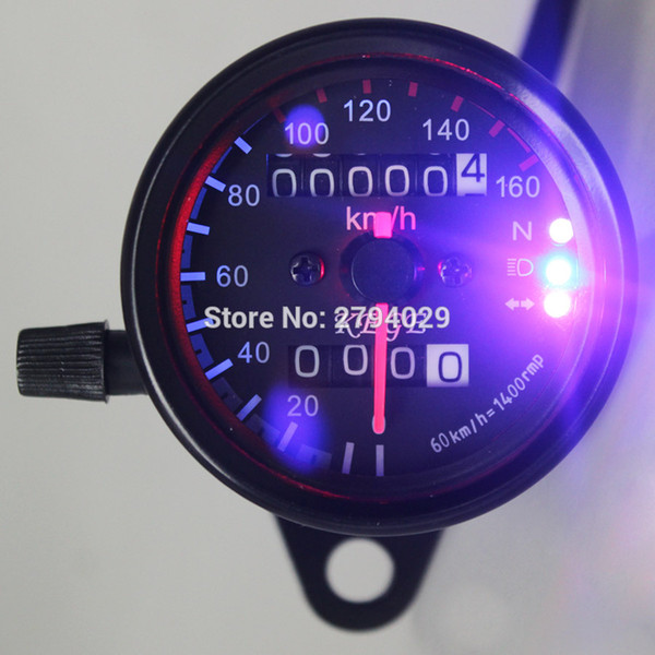 Free Shipping Dual Odometer Motorcycle LED Backlight KMH Speedometer Gauge Signal Universal Odometer Fits for Motorbike Custom