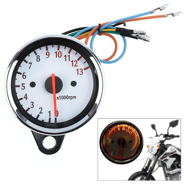 General Purpose 13000 RPM 12V Motorcycle Tachometer Odometer Gauge White Chassis 5 Wire Speed Indicator MOT_107