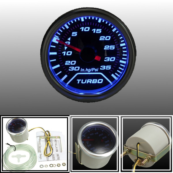 Universal 2 Inch 52mm Blue LED Pointer Turbo Boost Gauge Meter PSI Smoke Tint Len