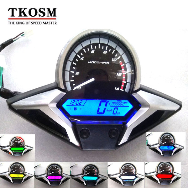 TKOSM-Motorcycle LCD Digital Speedometer Odometer 7 Color Backlight Motorcycle Odometer for 1-6 Gear with Speed Sensor