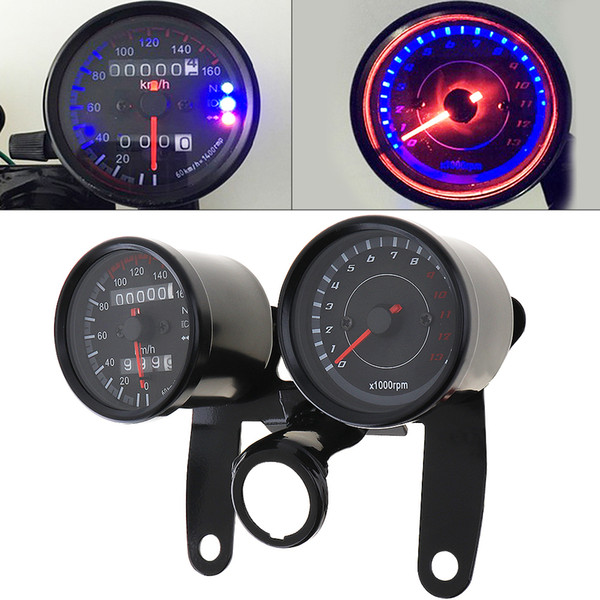 Universal Motorcycle Scooter Led Odometer Speedometer Gauge and 1.3 Tachometer with Bracket for Halley MOT_10K