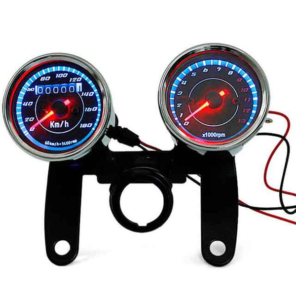 0-180KM/H Odometer Speedometer Tachometer Dual Color LED Backlights Gauge Meter Mileage for Motorcycles Scooter