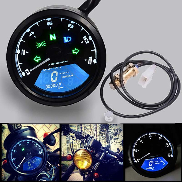 Waterproof Motorcycle Digital Speedometer Odometer Tachometer LCD Gauge 12000 RPM Fuel Meter Warning Motorbike Instrument Refit