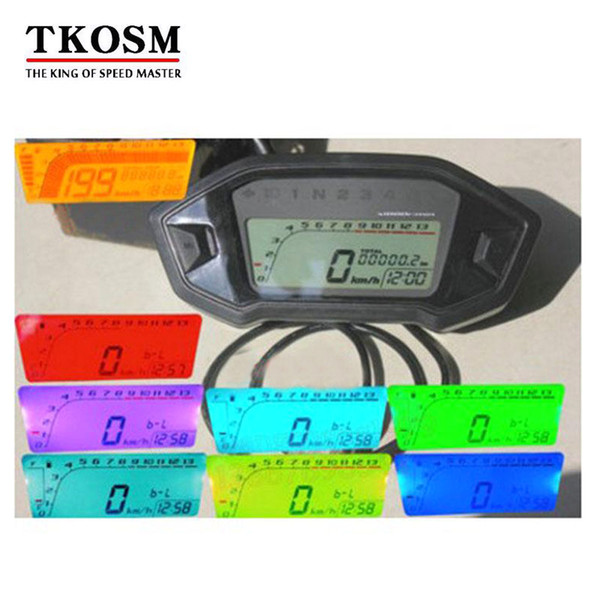 TKOSM-Motorcycle LCD Digital Speedometer Odometer 7 Color Backlight Motorcycle Odometer for 1,2,4 Cylinders with Speed Sensor