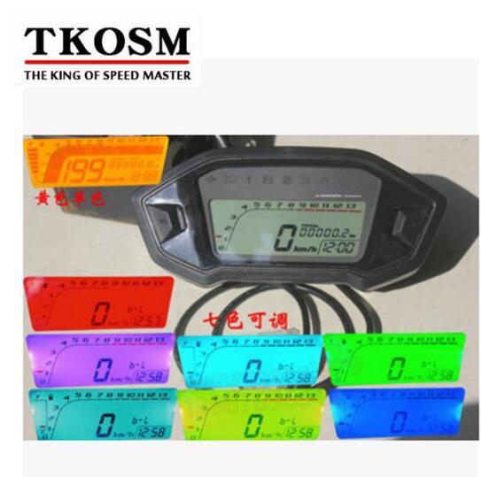 TKOSM Universal Motorcycle LCD Digital Speedometer Odometer 7 Color Backlight Backlight Motorcycle Odometer for 1,2,4 Cylinders