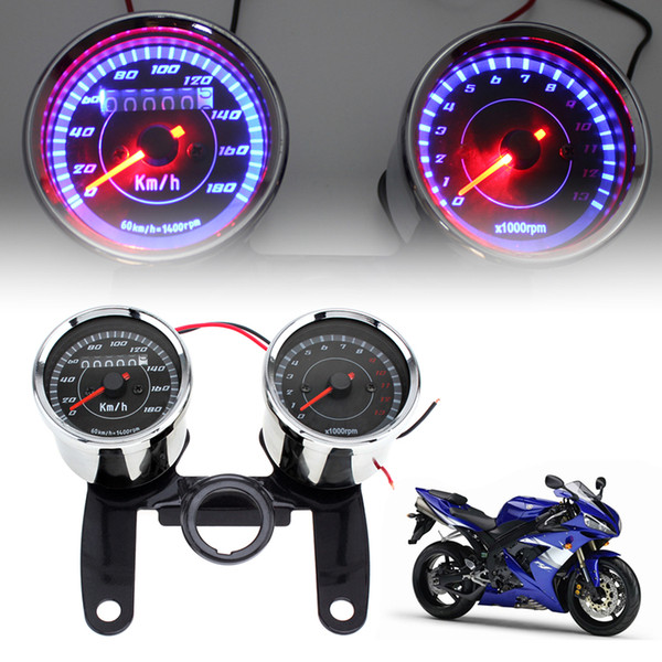 12V Motorcycle Speedometer Odometer Gauge 0 - 180km / h 13000 RPM Colorful LED Backlight Tachometer Set MOT_106