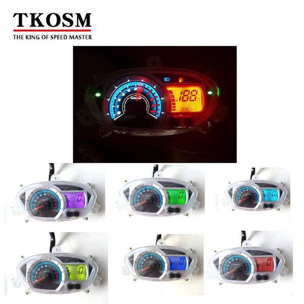 TKOSM Motorcycle LCD Digital Speedometer Odometer 6 Colors Backlight Motorcycle Odometer Instruments Suit For GY6 Yamaha with Speed Sensor