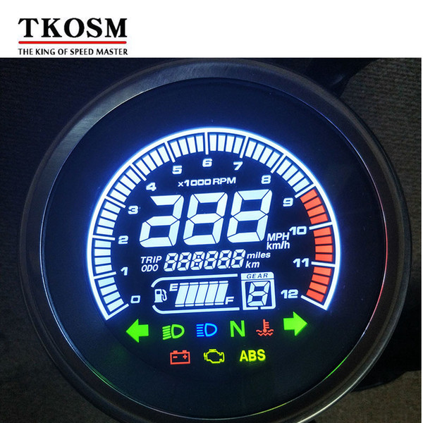 TKOSM Universal New Retro Digital Motorcycle LED Speedometer Odometer Trotational Speed Oil Meter Water Temperature 1-6 Gears