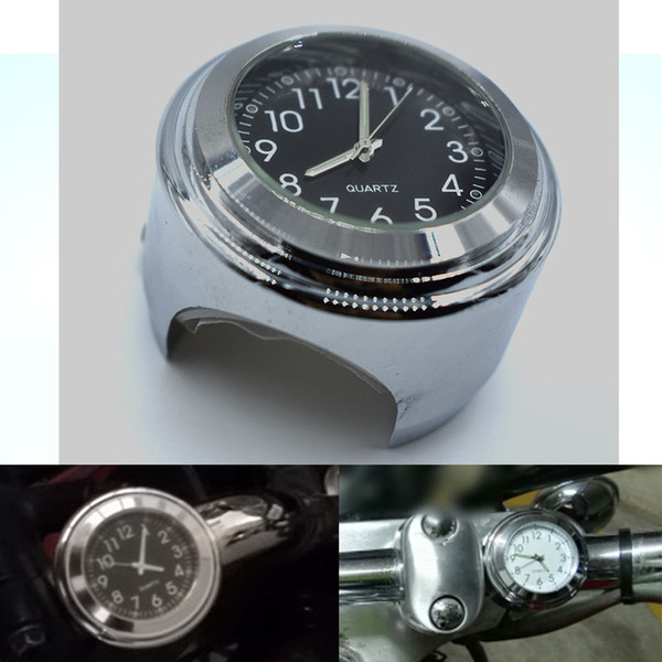 For Motorcycle Bicycle Chrome Waterproof Black Dial Handlebar Clock Glow WatchFor Motorcycle Handlebars Mount Quartz Clock Watch Waterproof