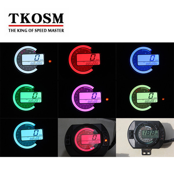 TKOSM 12500 RPM Motorcycle Speedometer LCD MPH Digital Odometer 7 Colors Backlight Motorbike Speedo Meter Tachometer Gauge