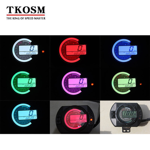 TKOSM 12500 RPM Motorcycle Speedometer LCD MPH Digital Odometer 7 Colors Backlight Motorbike Speedo Meter Tachometer Gauge