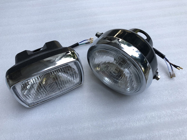 TKOSM Universal Black Vintage Motorcycle Square Circular front Headlight Retro Head Lamp for JH70 48Q