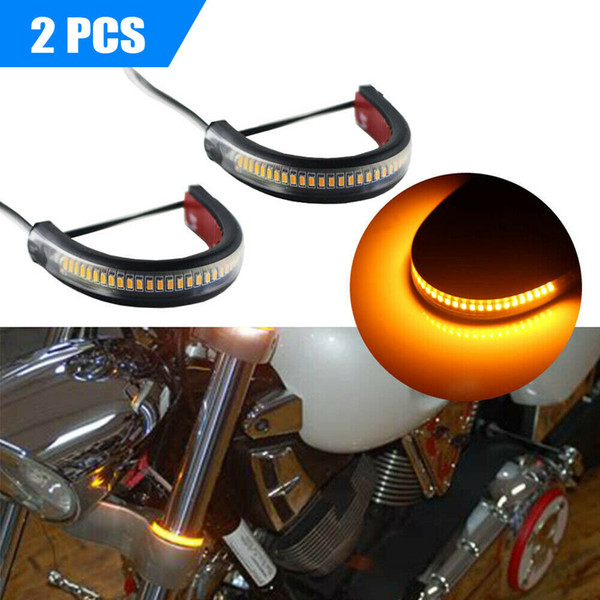 2X Universal Super Bright LED 12V Fork Turn Signal Lights Strip For Motorcycle