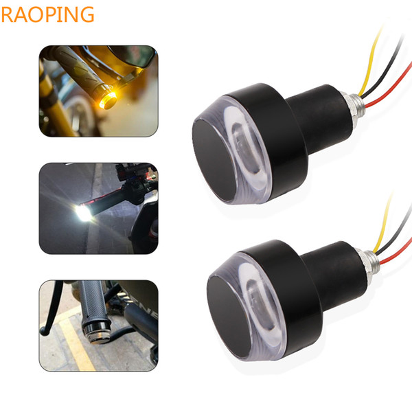 2 PCS Motorcycle Amber LED Handle Bar End Indicator Grip Plug Turn Signal Light FOR 22mm Handlebar