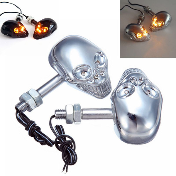 2pcs Universal Retro motorcycle Modification Skull Head LED Turn Signal for Harley Cruise Prince