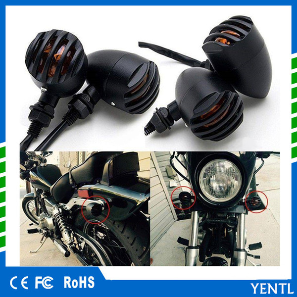 YENTL free shipping 12V Universal Bobber Cafe Racer Chopper Turn Signals Indicator Lights Motorcycle Retro Grill Headlight Hi/Lo Headlamp