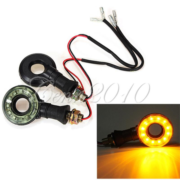 Pair Motorcycle Round Hollow LED Turn Signals Indicator Blinker Amber Lights 12V