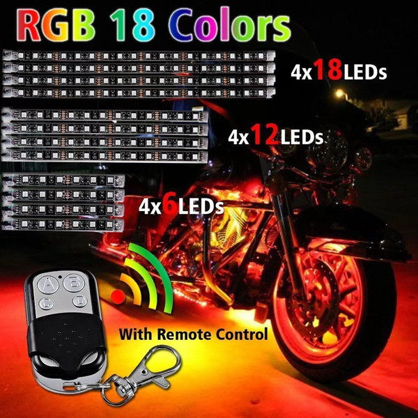 Motorcycle LED Light Kit RGB Multi-Color Accent Glow Neon Strips with Remote Controller for Harley Motor Bike