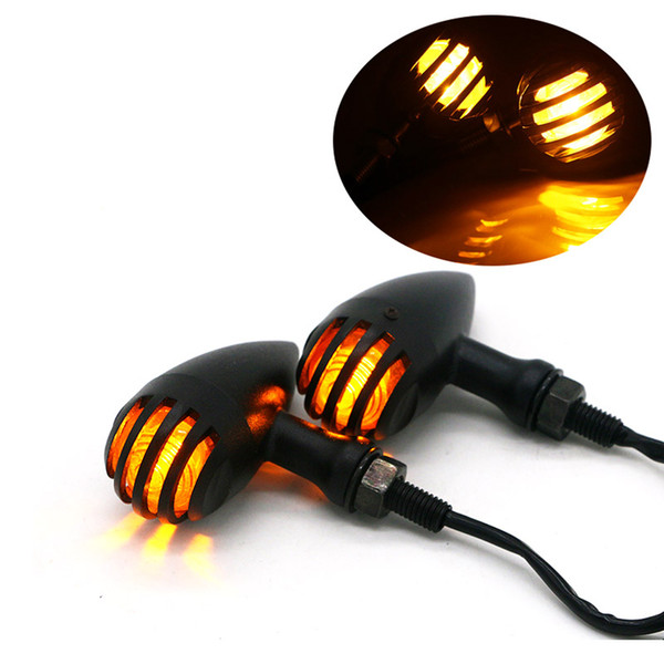 2pcs Chrome Metal Grill Mini Bullet Motorcycle Turn Signal Light Blinker Amber Lamb for Harley Honda Suzuki