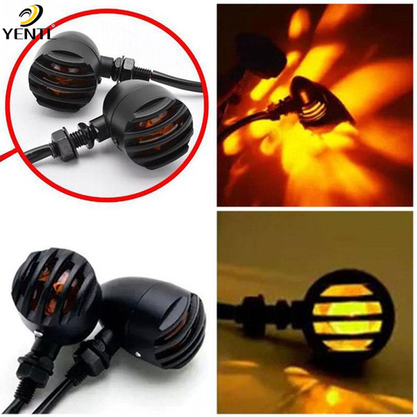 YENTL free shipping 12V Universal Bobber Cafe Racer Chopper Turn Signals Indicator Lights Motorcycle Retro Grill Headlight Hi/Lo Headlamp