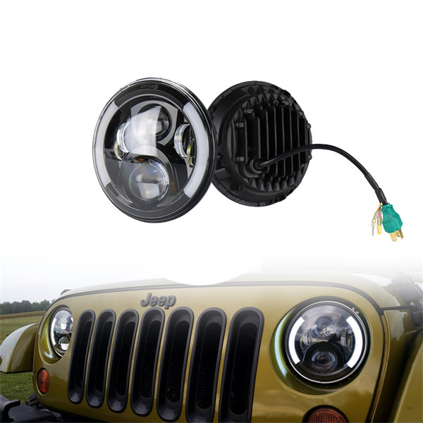 7inch 60W LED Round Headlights Hi/Lo Beam + Angel Eyes Multi-function Headlamp for Jeep Wrangler JEEP CJ JK TJ with DRL Black/Chrome