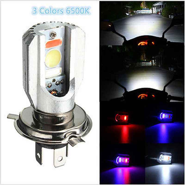 Motorcycle H4 COB LED Headlight Hi/Lo Beam Front Light Bulb Lamp 3 Colors 6500K