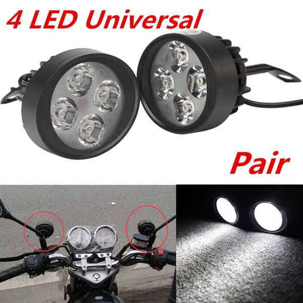 2x Universal Motorcycle 4 LED Super Bright Running Driving Fog Head Spot Light Lamps Headlight High/Low Beam