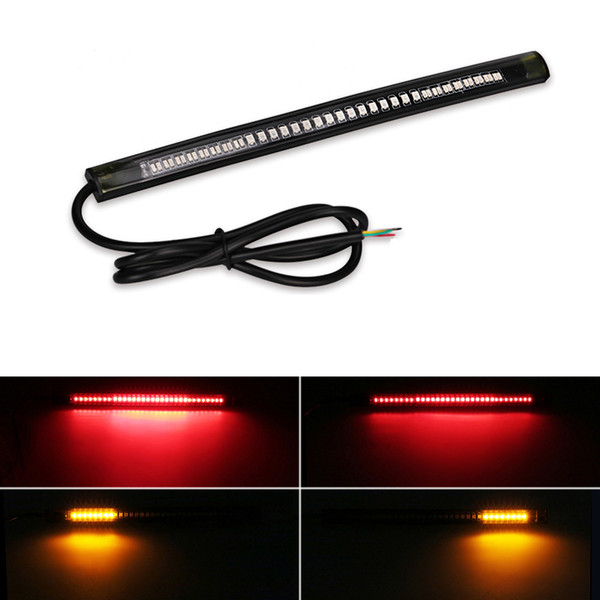 Flexible Motorcycle Brake Lights Turn Signal Led Light Strip Moto License Plate Light Flashing Tail Stop Strip Light Red/Amber