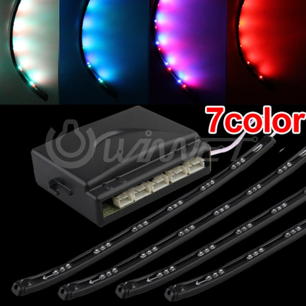 Kit 4 Car Auto 7 Color 72 LED Interior Neon Lights Tube