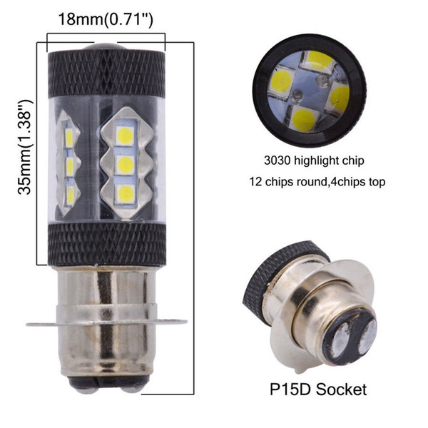 P15D 3030 16SMD 80W Motorcycle LED Headlight Fog Parking Light Lamp 6500K White