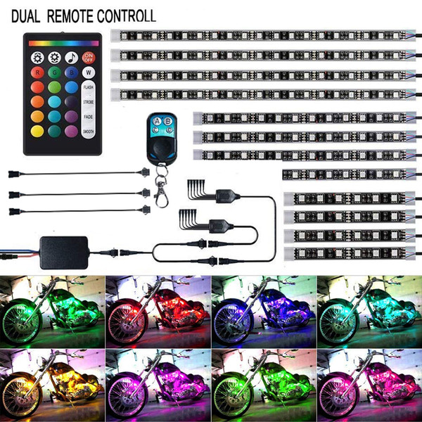 12Pcs Motorcycle LED Light Kit Strips Multi-Color Accent Glow Neon Ground Effect Atmosphere Lights Lamp with Wireless Remote Controller