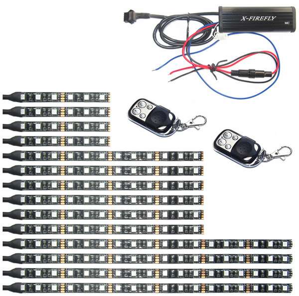 Dual Wireless Remotes 3 Sizes 14Pcs All Color Waterproof Flexible Led Strips Motorcycle led lights 18 Color Kit Brake Warning Function