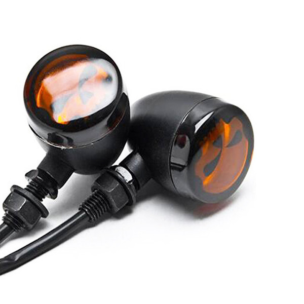 Motorcycle Turn Signal Light Skull Vintage Harley Alloy Bullet Black Amber Bulb Retro Motorcycle Turn Lights Indicators Lamp