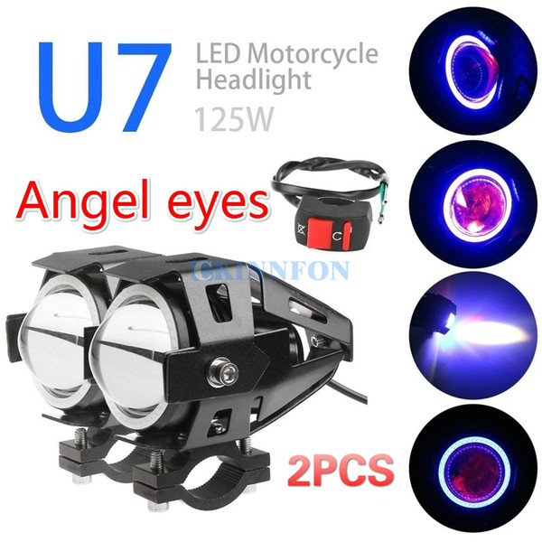 DHL 20PCS Waterproof U7 LED Motorcycle Headlight Fog Spot Light Lamp Angle Eyes + Devil Eyes 12-80V