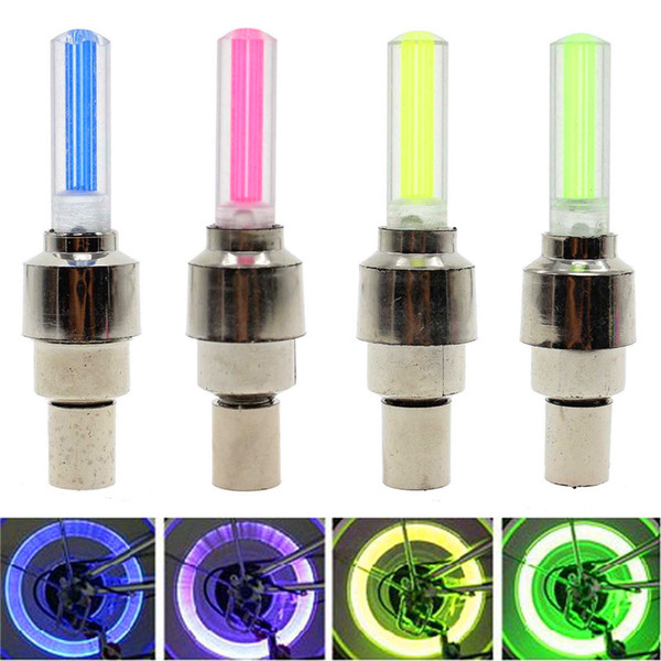 4pcs Including battery Bicycle wheel motorcycle 4 colors on sale LED Flash Tyre Wheel Valve Cap Light Wheel Light lamp WHOLESALE