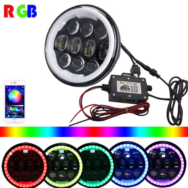 DOT Approved 5.75 5-3/4 Inch Harley Motorcycle 40W LED Headlights RGB Halo DRL with Bluetooth APP Remote For