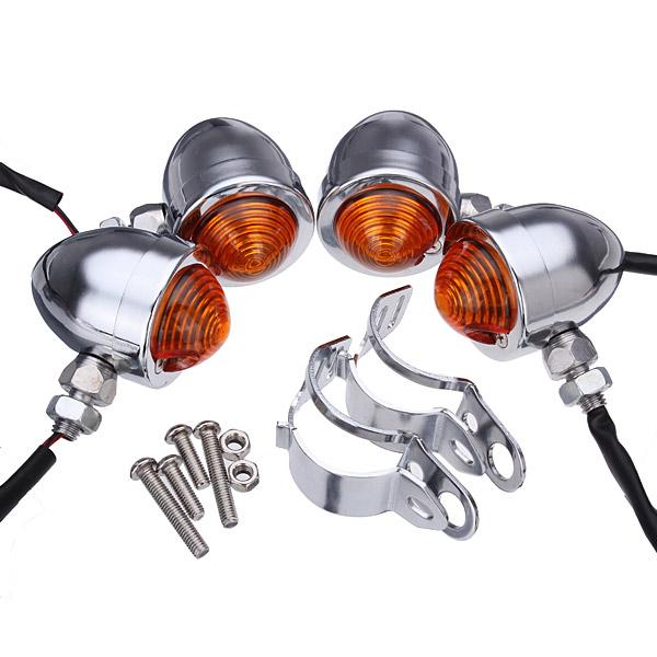 4x Custom Chrome Bullet Motorcycle Turn Signal Amber Light Relocation Fork