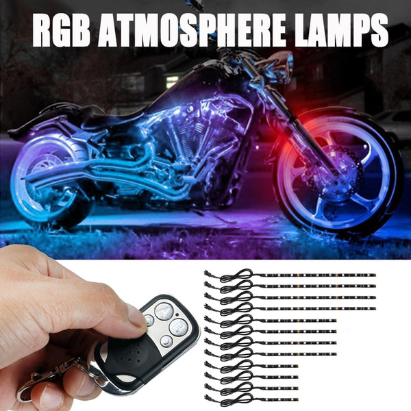 12pc Waterproof Motorcycle LED Neon Under Glow Lights Flexible Strip Kit For