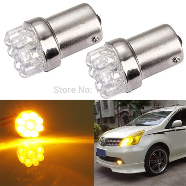 2pcs/lot BA15S 1156 9 LED Amber Yellow Car Tail Brake Turn Signal Bulbs Lamps Lights P21W For DC 12V Free Shipping order<$18no track