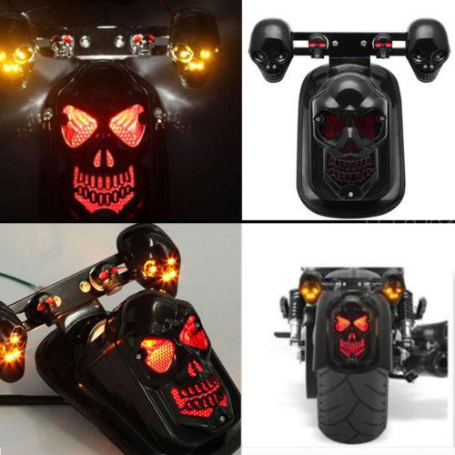 12v ABS Chrome Black Skull Skeleton Style LED Tail Rear Brake Running Light Motorcycles For Harley Honda